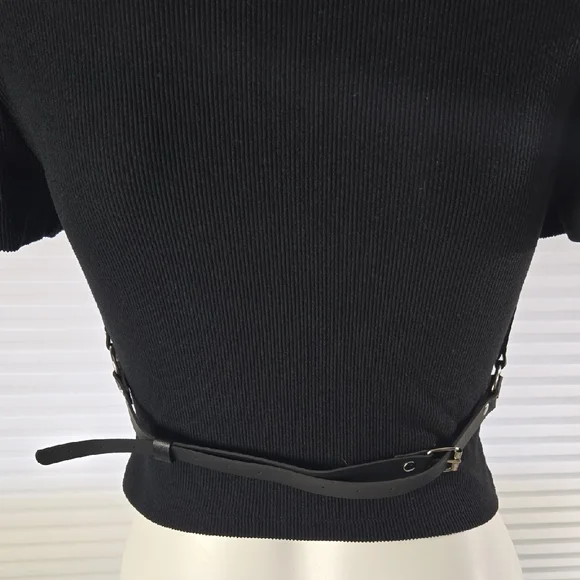 New! Heart Themed Black Harness Bra Chain Festival Rave Goth Adjustable - Picture 6 of 9